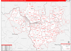 Huntington-Ashland Metro Area Wall Map Red Line Style 2026